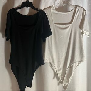 SHEIN Black and White Square Neck Bodysuit Duo